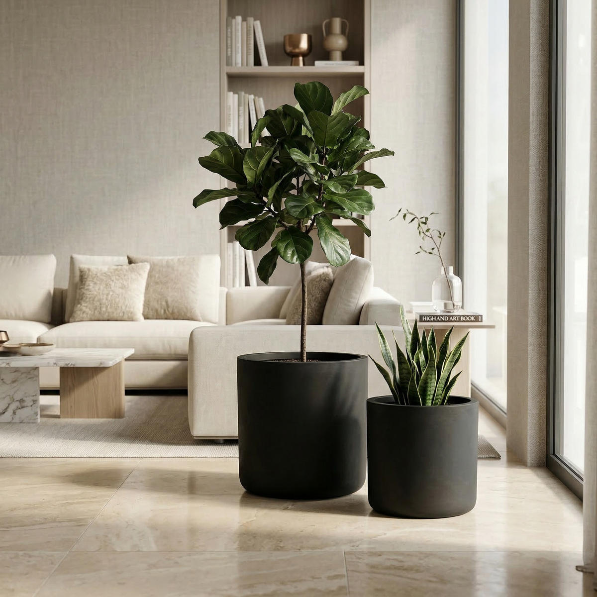 PFLANZENTOPF-SET Beton, schwarz, Ø 34 & 40 cm, für Garten & Terrasse - Schwarz, Keramik (33.8/32.3cm) - Biohort