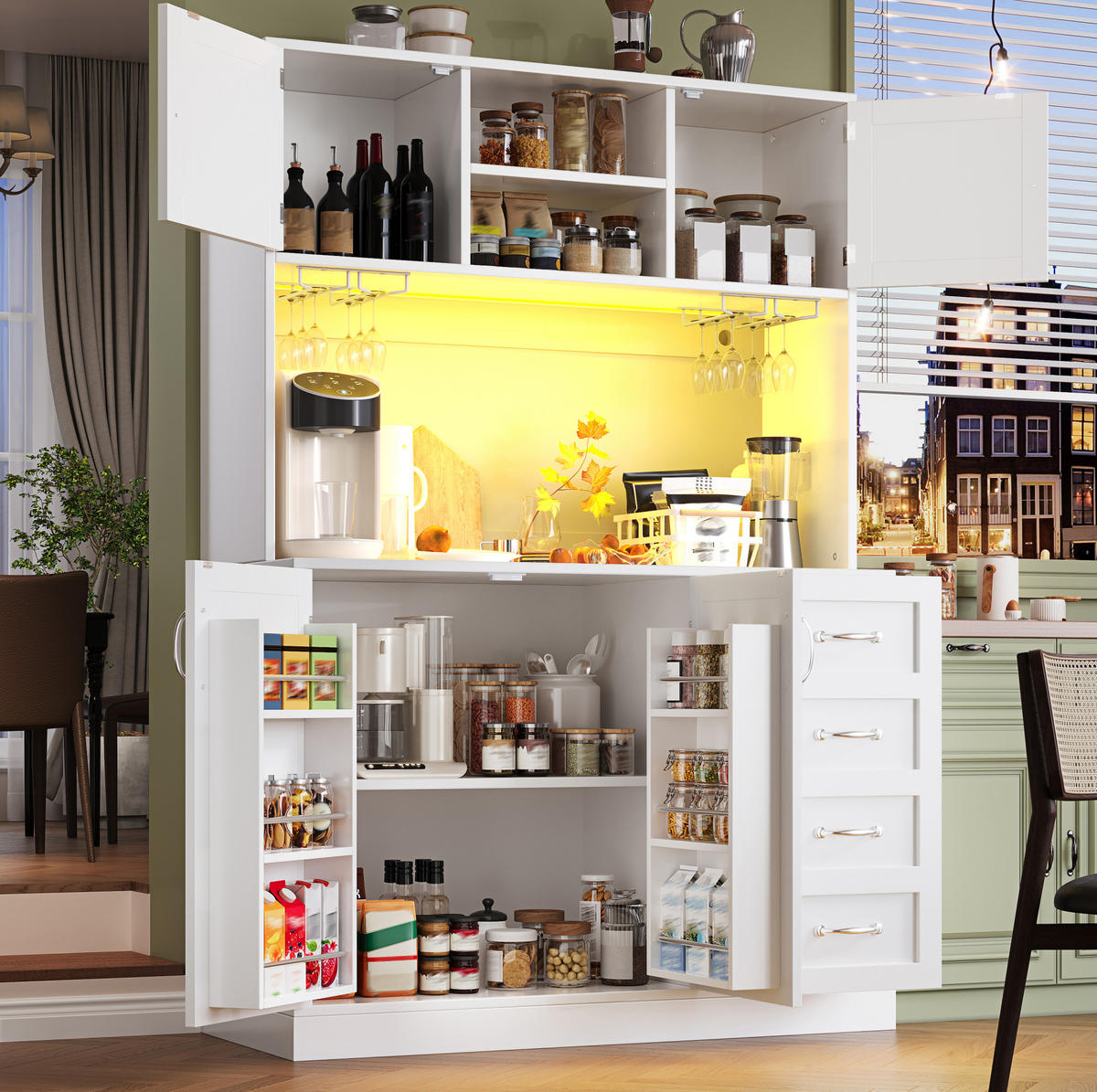BUFFETSCHRANK mit LED 120 x 40 x 188 cm MDF Weiß - Weiß, Holzwerkstoff (40/188/120cm) - Meubliv