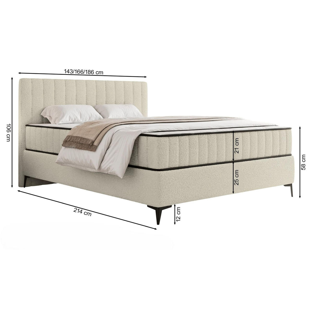 BOXBETT Mufasso Greige Samtbezug 180x200 cm - Taupe/Schwarz, Textil/Metall (180/200cm) - Selsey