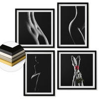 WANDBILDER 4er-Set - 50x50 cm & 40x60 cm Schwarzer Rahmen - Schwarze und weiße weibliche Formen - Schwarz, Kunststoff (50/50cm) - ArtPrintCave