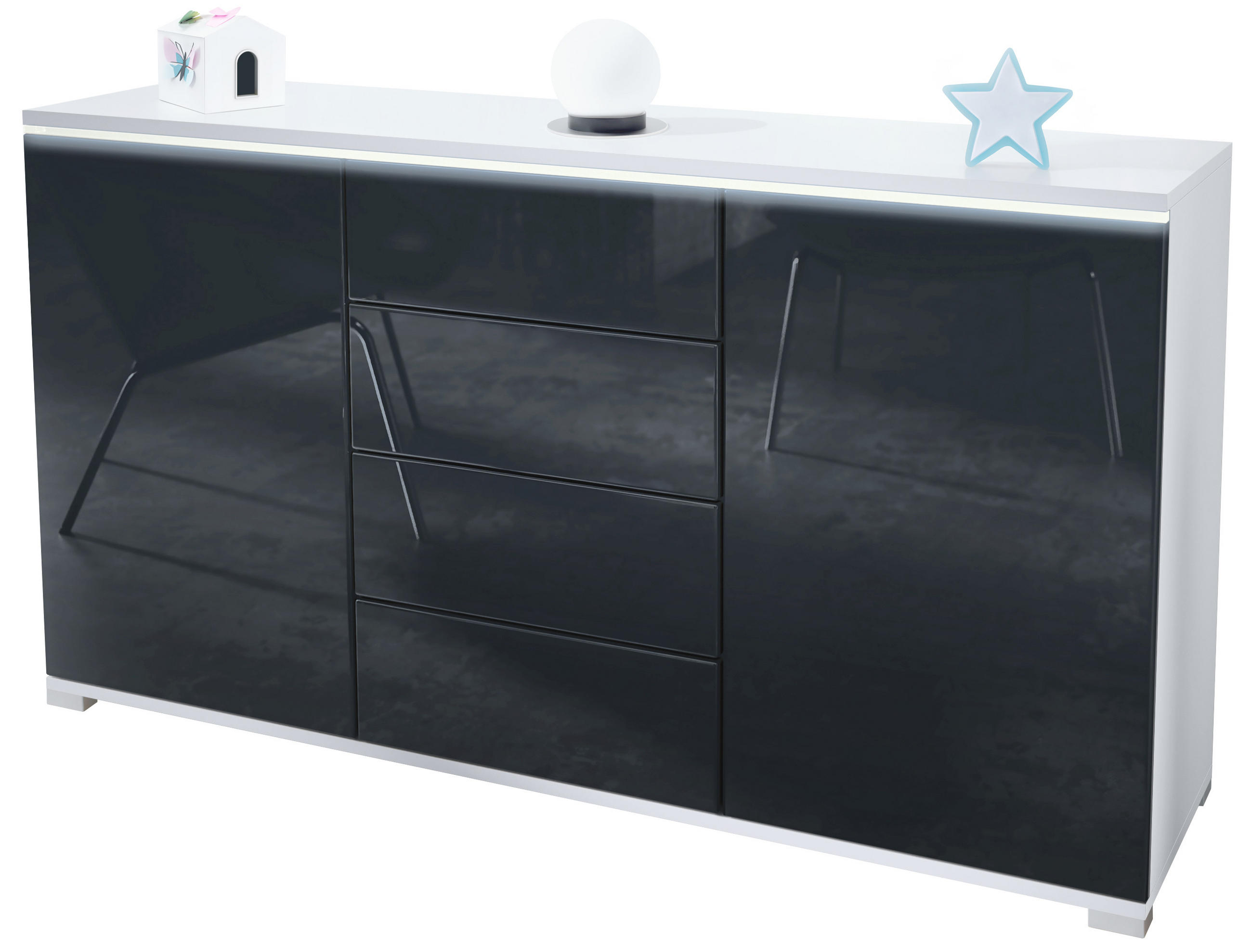 Vladon Sideboard Schwarz Hochglanz 138.5x75.5x35 cm