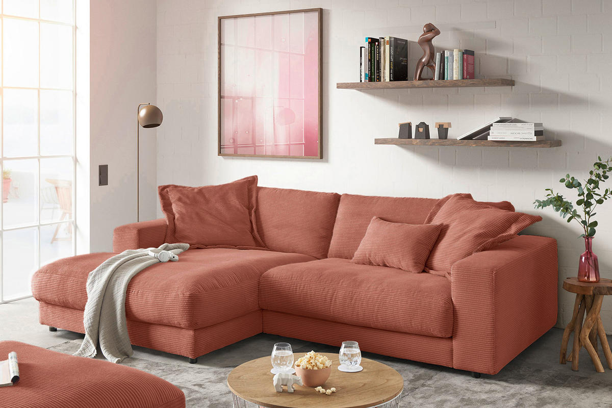 ECKSOFA MADELINE Braun Cord - Dunkelbraun/Schwarz, Kunststoff/Textil (270/190cm) - KAWOLA