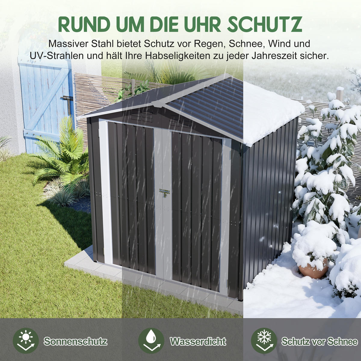 GERÄTEHAUS 185.4/142.3/185 cm Grau mit Belüftungslöchern und Metallfundament - Grau, Metall (142.3/185/185.4cm) - Oxeza