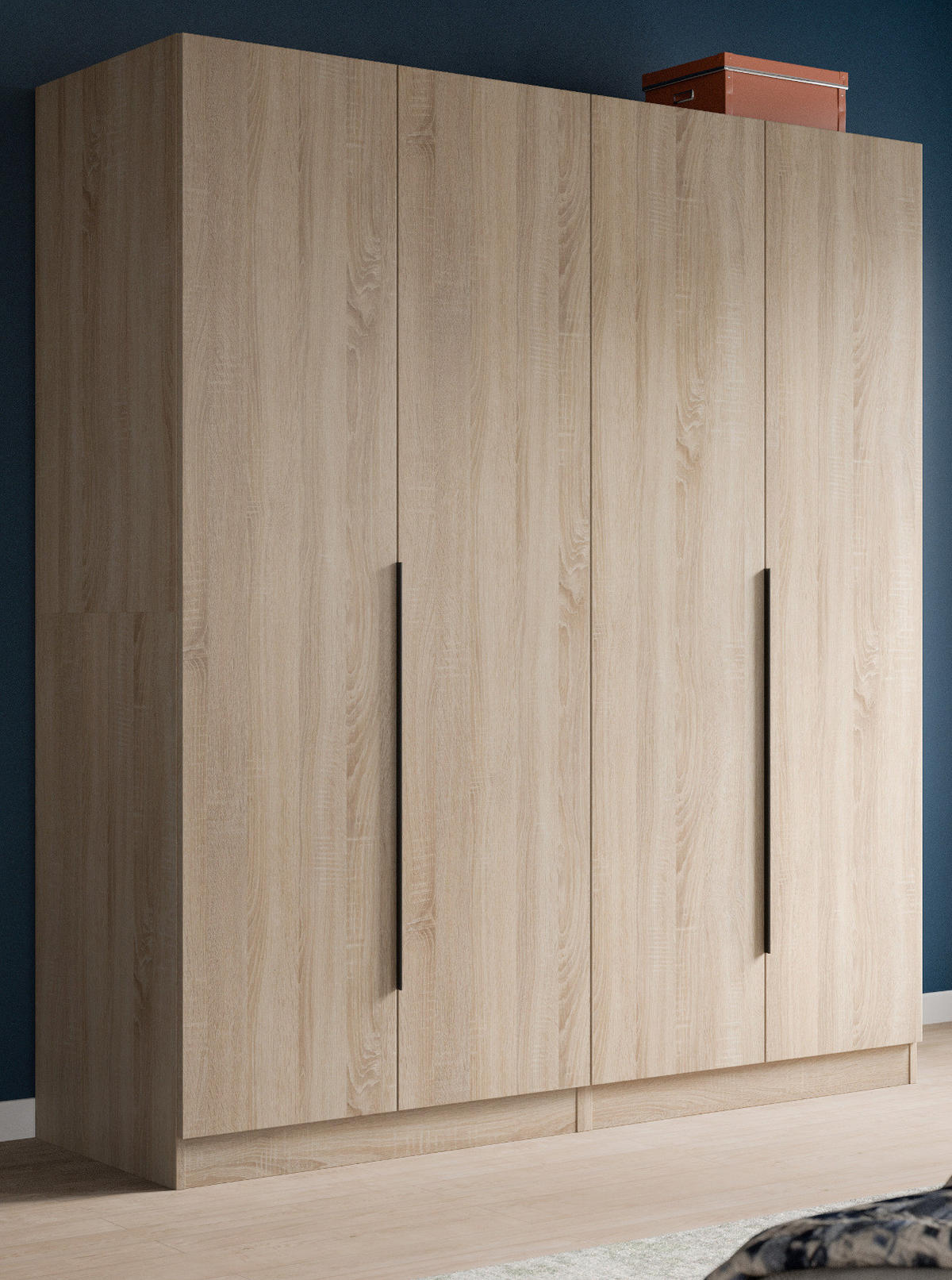 KLEIDERSCHRANK Eiche Sonoma 4-türig 160 x 181 cm, Drehtürenschrank mit zusätzlichen Einlegeböden - Eichefarben/Schwarz, Holzwerkstoff/Kunststoff (160/181/52cm) - Inn.Furn