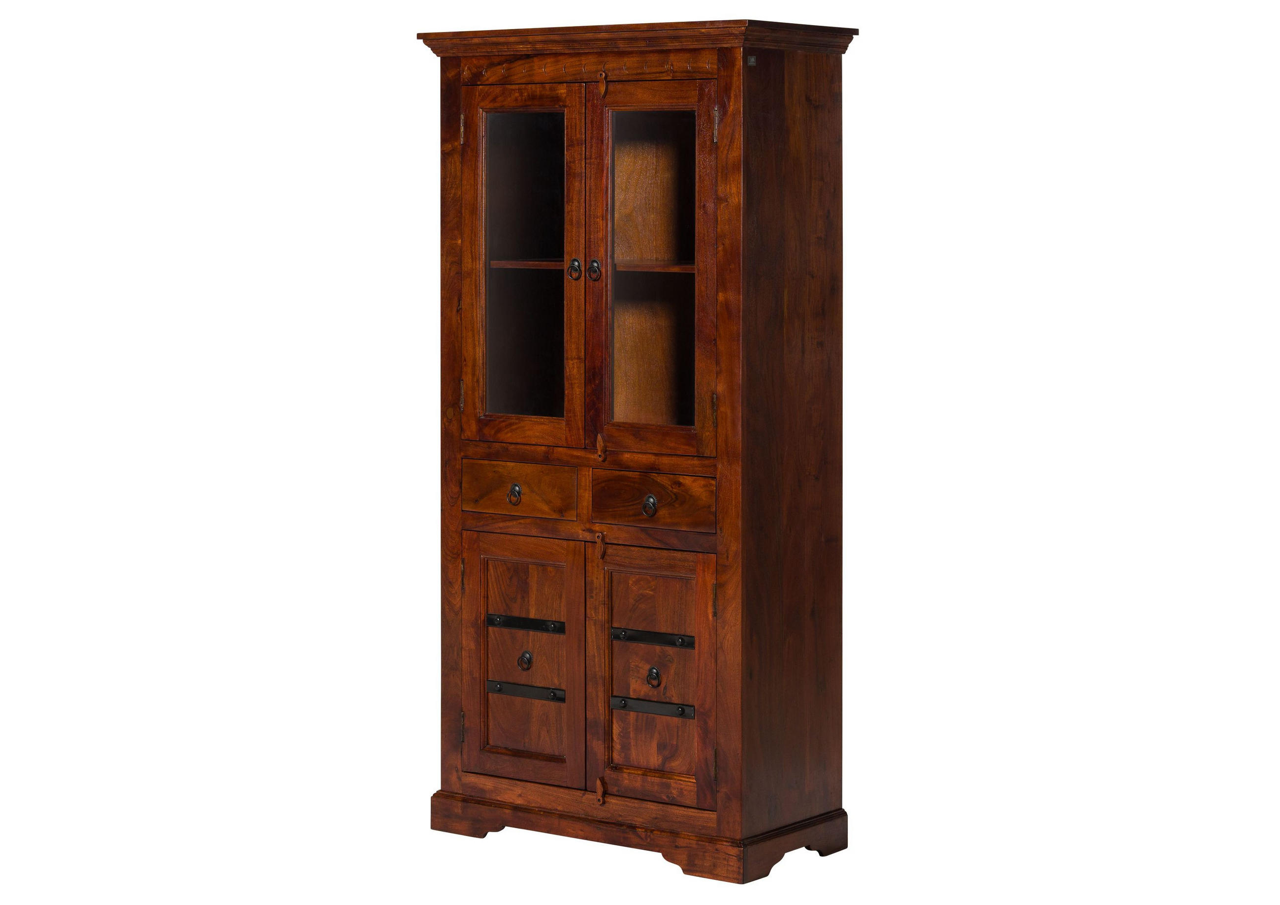 VITRINE Akazie 90x44x180 nougat lackiert OXFORD #1011 - Dunkelbraun, Holz (90/180/44cm) - Massivmoebel24