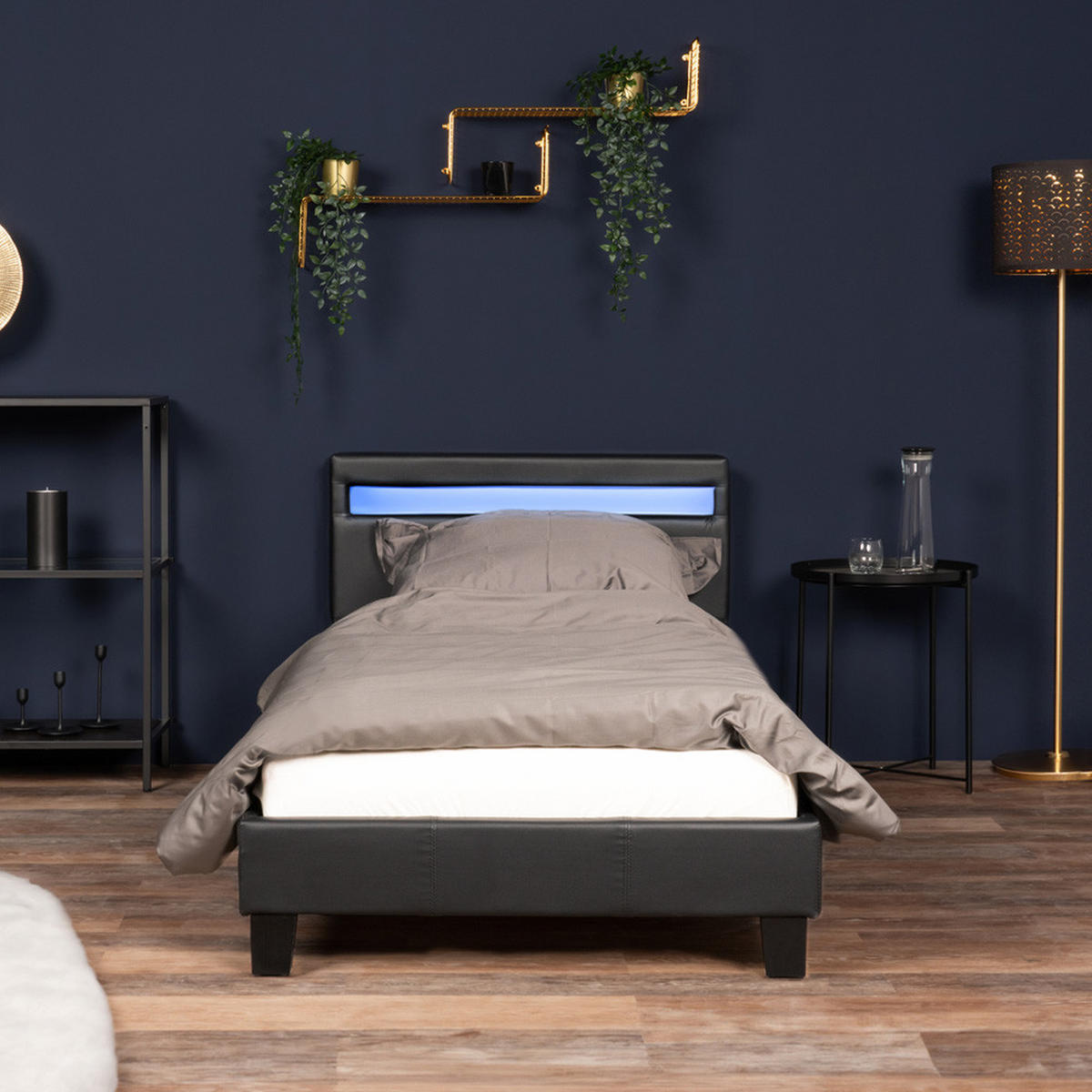 LED BETT ASTRO - Schwarz, 90 x 200 cm - Schwarz, Kunststoff - Home Deluxe
