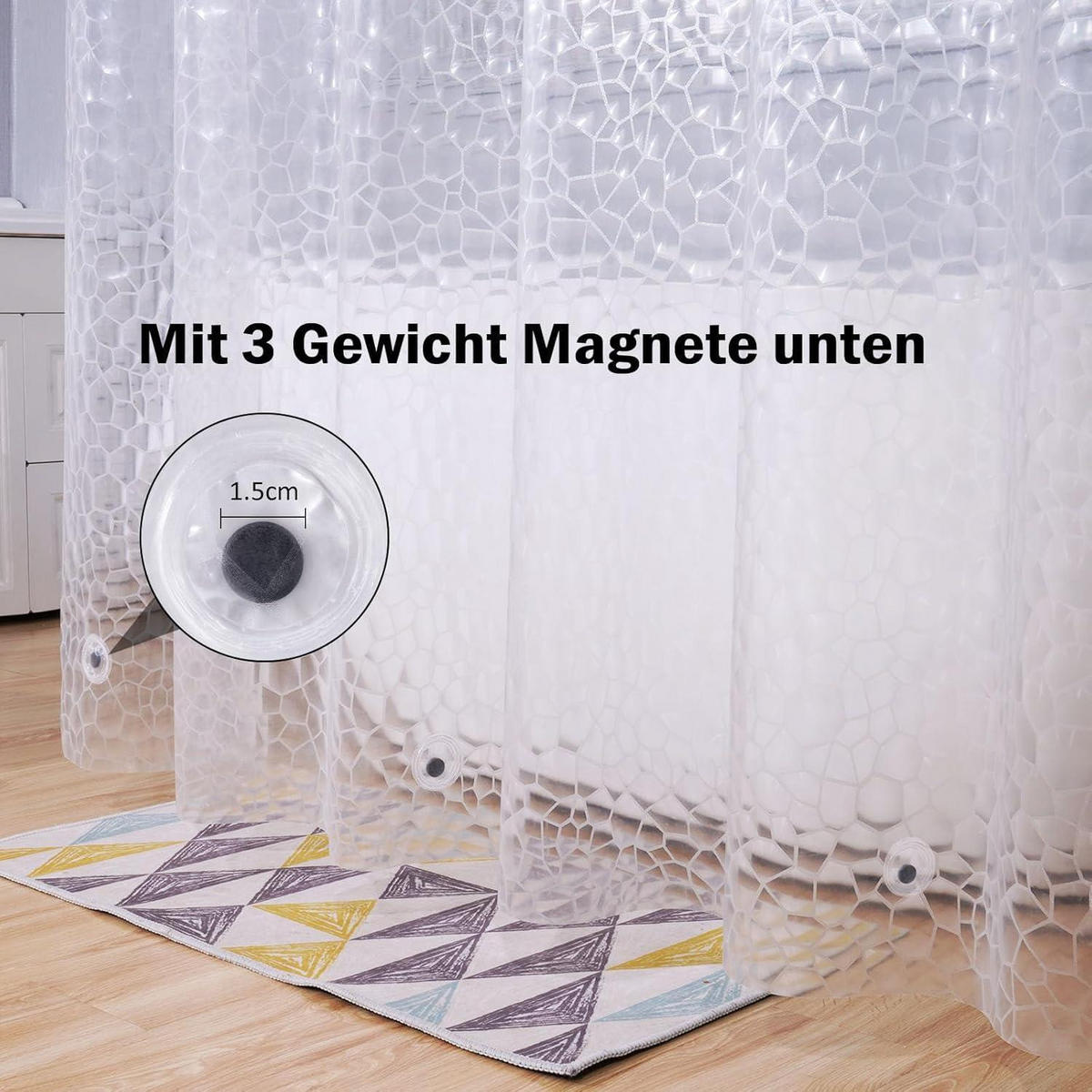 DUSCHVORHANG 120 x 200 cm halbtransparent mit Magneten - Transparent, Kunststoff (120/200cm)