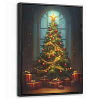 LEINWAND Bilder mit Rahmen - Weihnachtsbaum - Geschenk - Winter - 30x40 - Grün, Textil (30/40cm) - MuchoWow