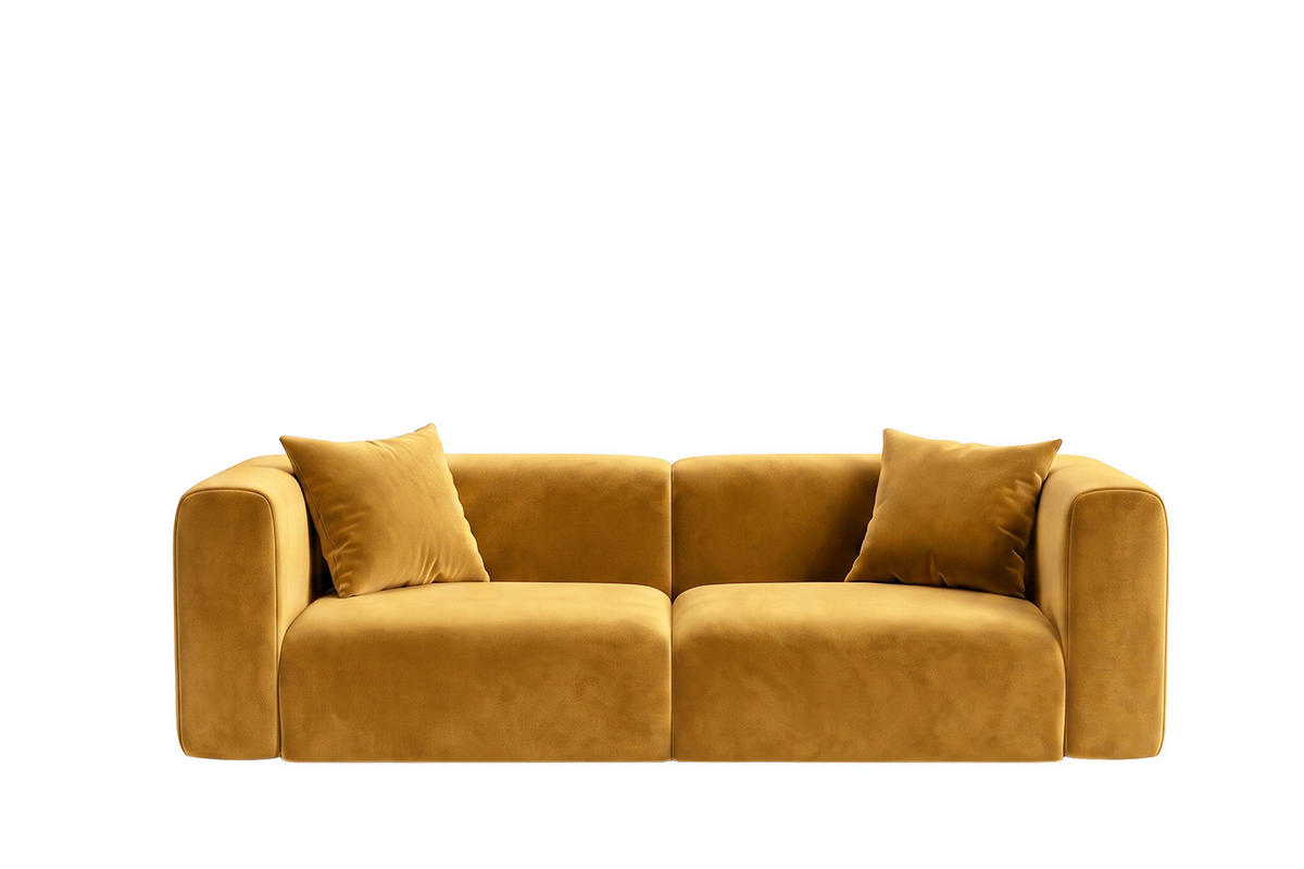 SOFA 2-Sitzer, Velvet-Stoff Bluvel, Golden, GRETA - Goldfarben, Holz (228/70/89cm) - Kaiser Möbel
