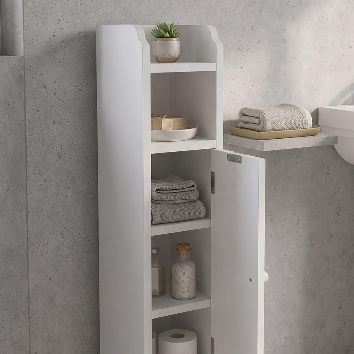 BADEZIMMERSCHRANK Weiß Landhausstil 80 cm - Silberfarben/Weiß, Holzwerkstoff/Metall (18/80/20cm) - Relaxdays