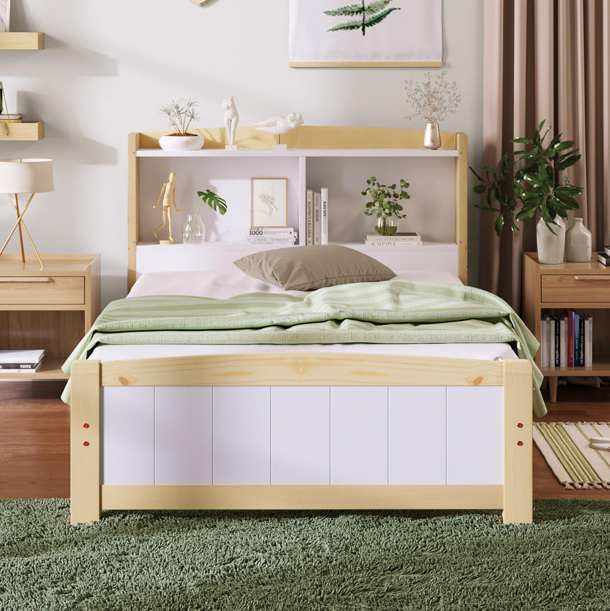 JEDNOLŮŽKOVÁ postel 90/200 cm bílá z masivního dřeva a MDF s úložným čelem - přírodní, dřevo (90/200cm) - OKWISH