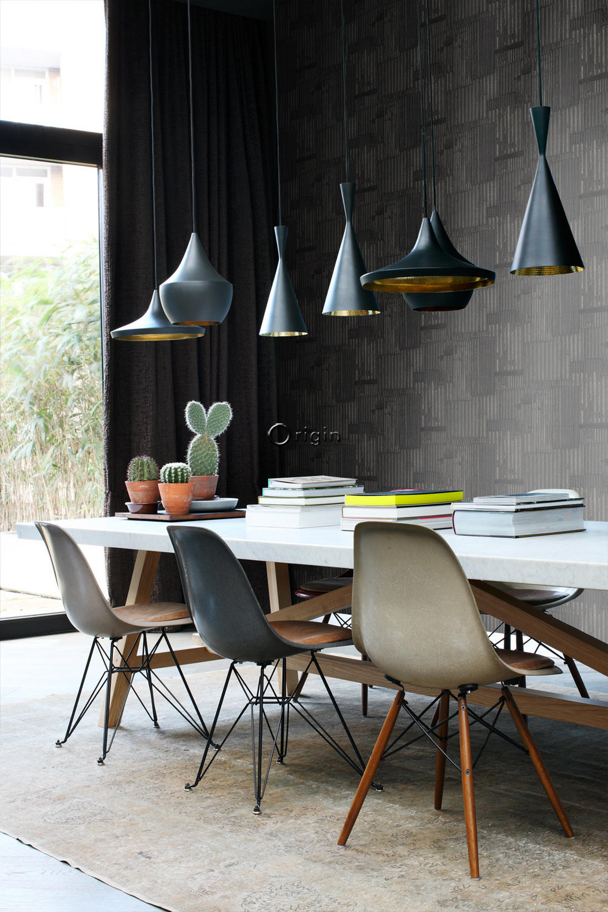 TAPETE industrielle Wellplatten aus Metall 3D 53 cm x 10.05 m - Schwarz, Papier (53/1000cm) - Origin Wallcoverings