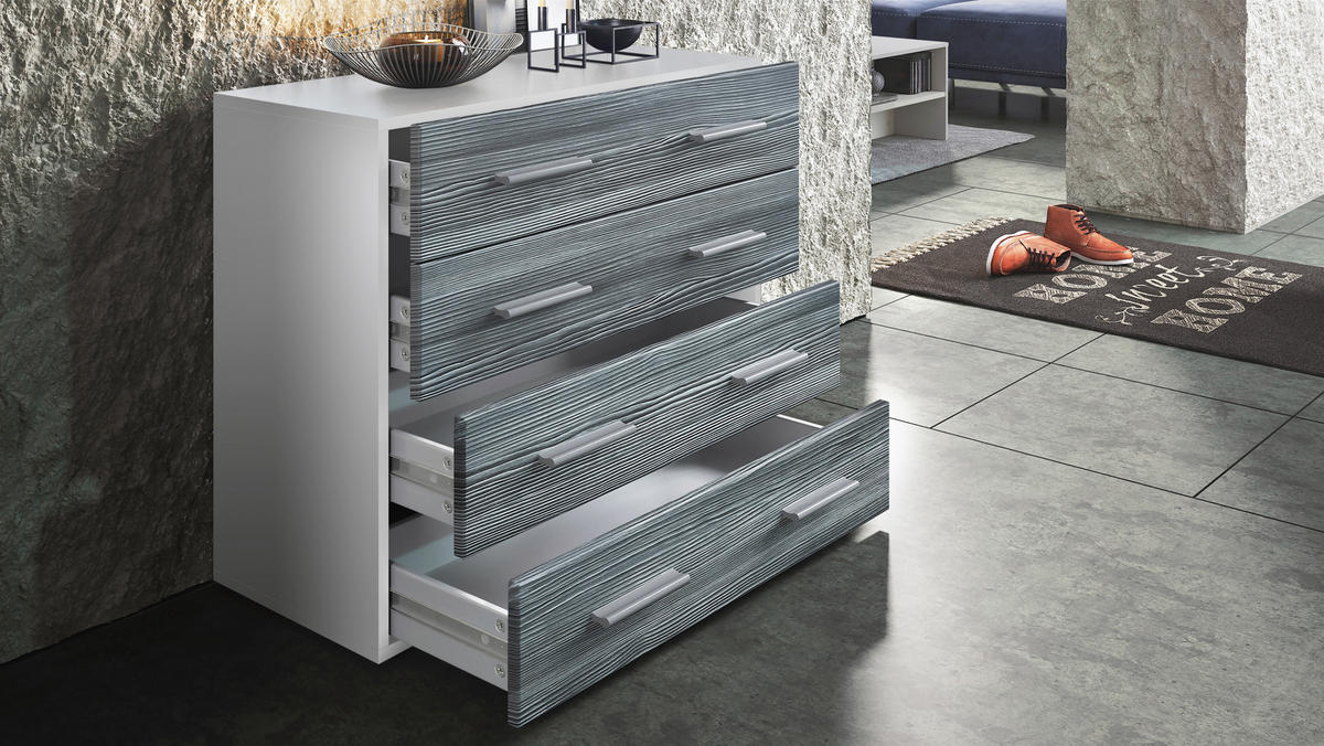 KOMMODE Pavos Eiche Nordic - Silbereichenfarben, Holzwerkstoff (76/72/35cm) - Vladon