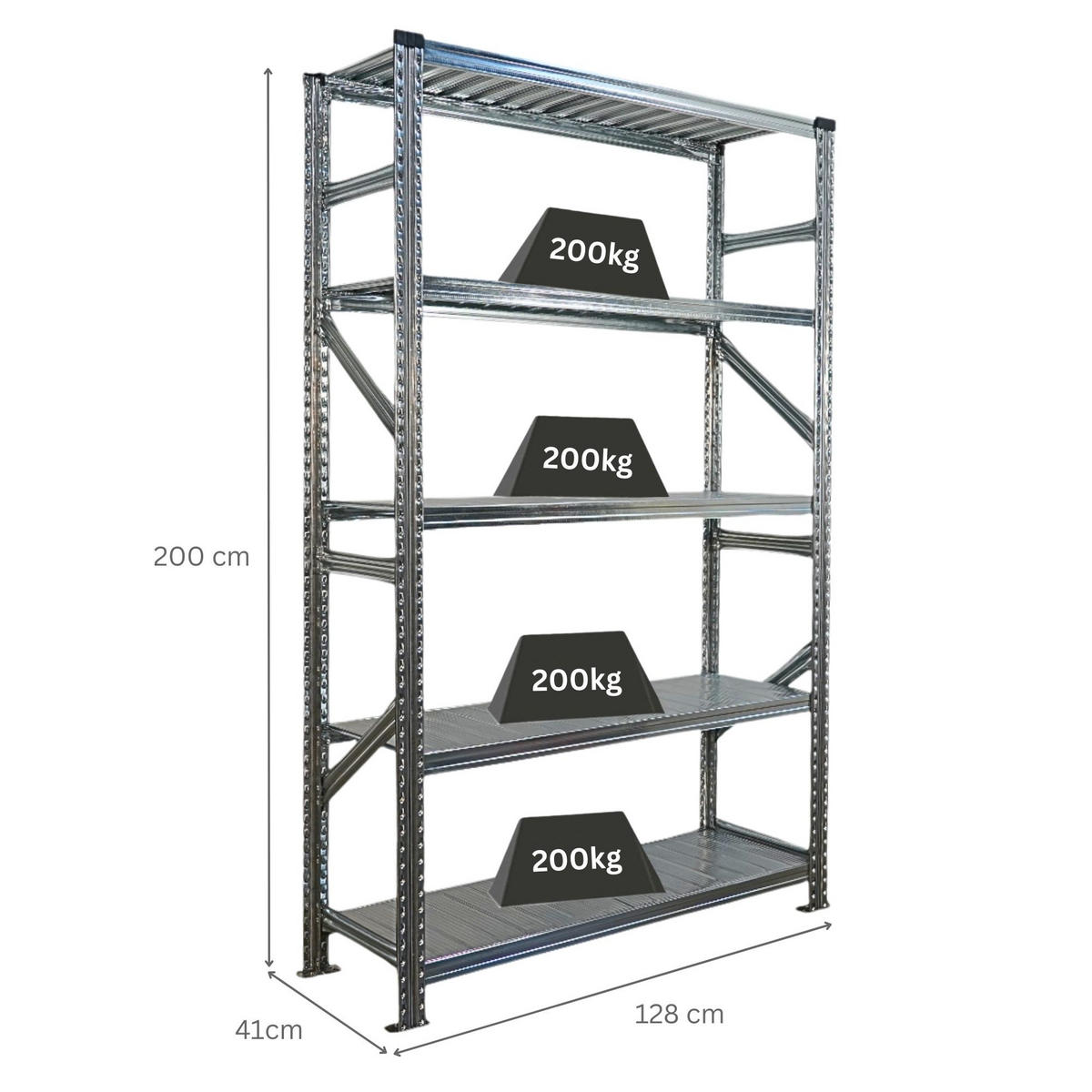 FACHBODENREGAL Proximo Stecksystem 200x120x40cm 5 Ebenen Fachlast 200 kg Beidseitig nutzbar Verzinkt - Silberfarben, Metall (120/200/40cm) - PROREGAL