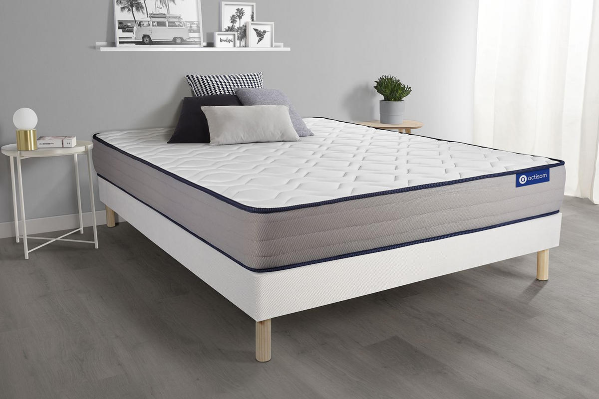 BETT Actimemo form Memory-Schaum 160 x 195 cm h3 - Kit Bettgestell Weiß - Beige/Weiß, Holz (160/195cm) - ACTISOM