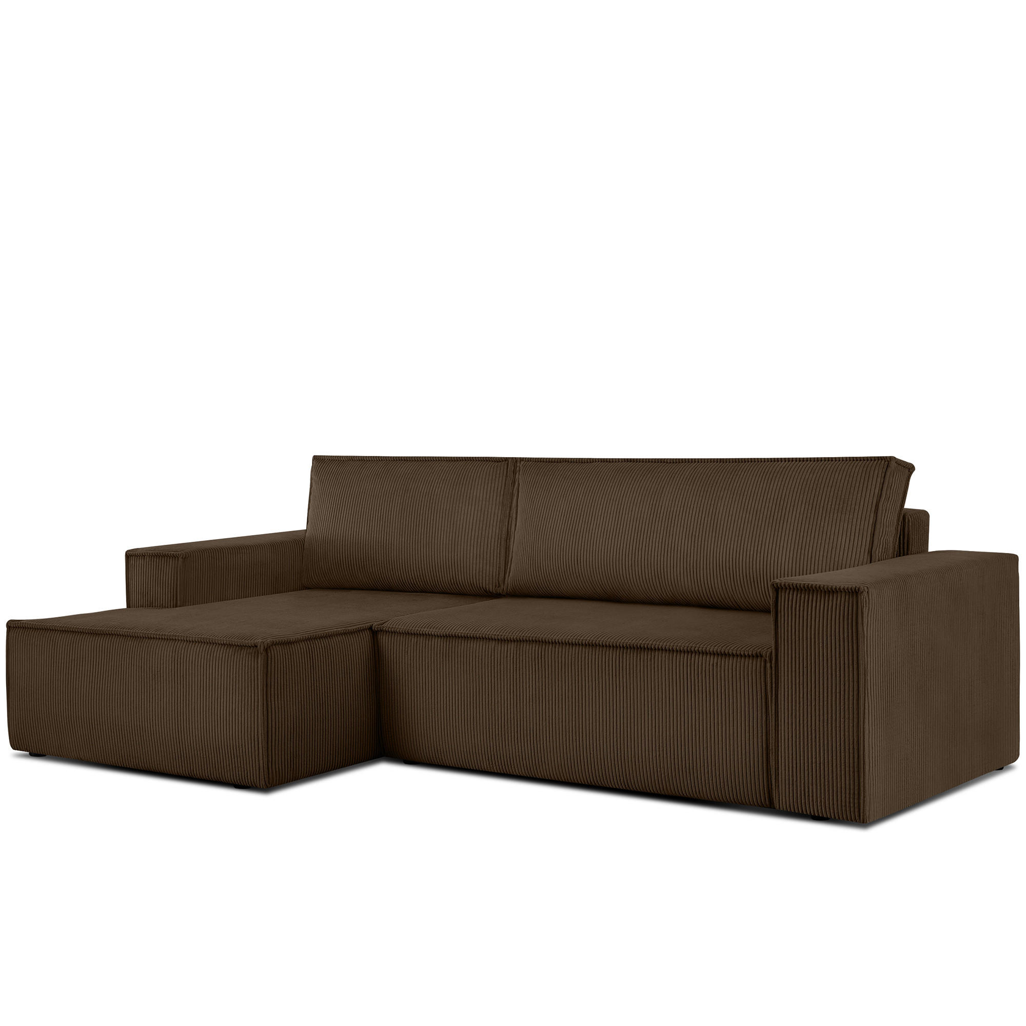 ECKSCHLAFSOFA-LINKS NAPI in Pet Friendly Cord-Stoff, dunkelbraun - Dunkelbraun/Schwarz, Textil (262/148cm) - KONSIMO®