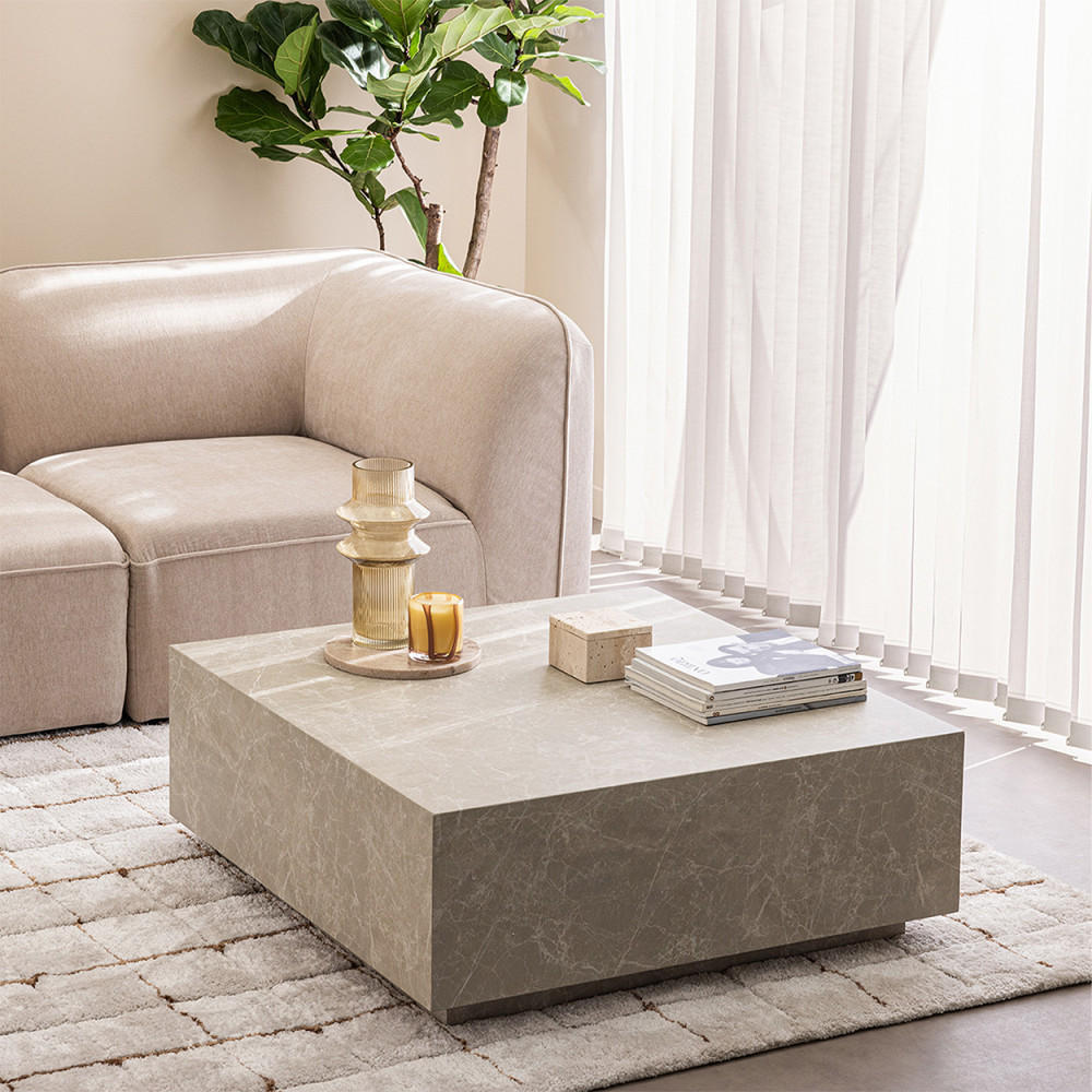 COUCHTISCH - Marmor - Beige - Einzelstück - Beige, Stein (90/90/35cm) - Drawer