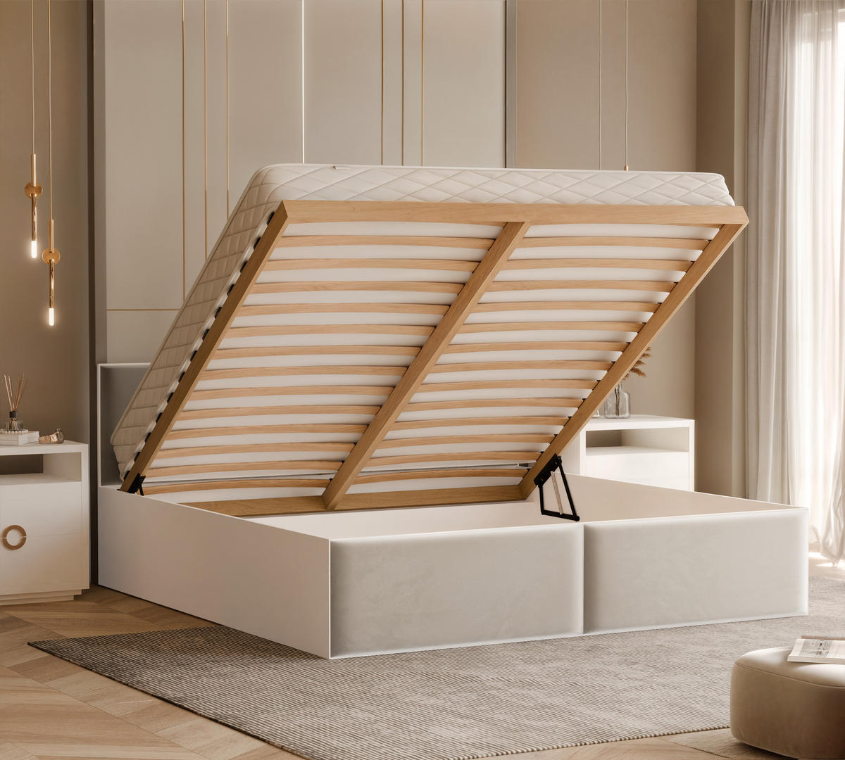 POLSTERBETT ATHERIS 120/200 cm Bettkasten, ohne Matratze, Hellbeige - Sandfarben, Holz/Holzwerkstoff (120/200cm) - Idohome