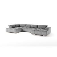WOHNLANDSCHAFT XXL mit verstellbaren Kopflehnen - Silberfarben/Grau, Textil/Metall (409/73/225cm) - Cotta