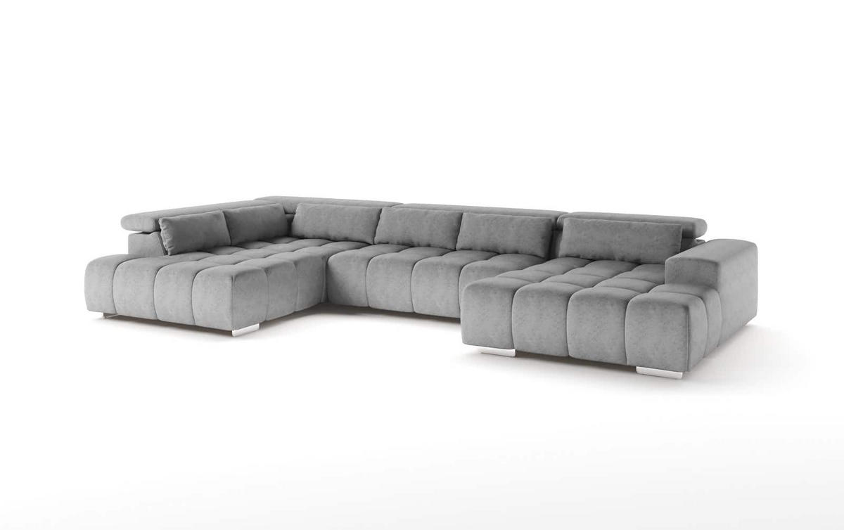 WOHNLANDSCHAFT XXL mit verstellbaren Kopflehnen - Silberfarben/Grau, Textil/Metall (409/73/225cm) - Cotta