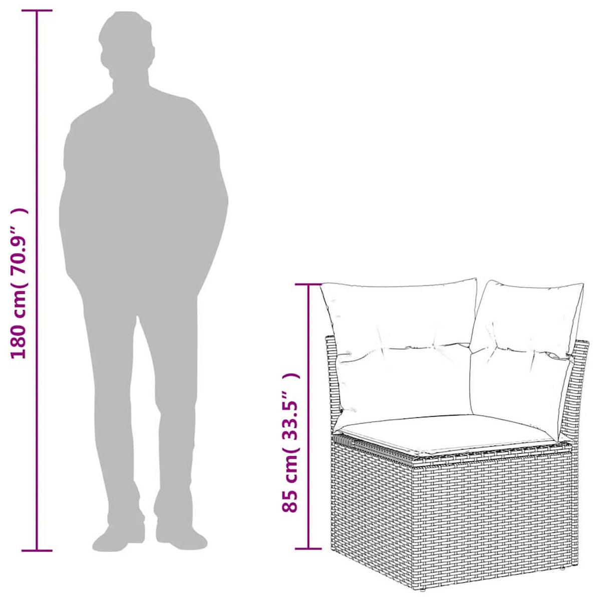 GARTEN-ECKSOFA Mit Kissen Grau Poly Rattan - Grau, Kunststoff (62/69/62cm) - vidaXL