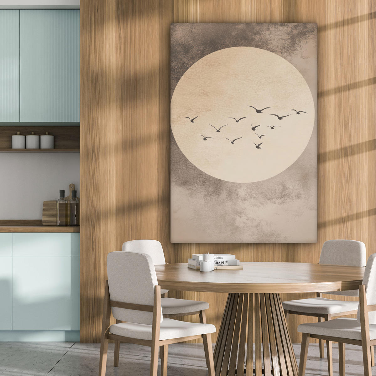 LEINWANDBILD Vogel - Beige - Japanisch Deko Groß 90x140 cm - Taupe, Textil (90/140cm) - MuchoWow