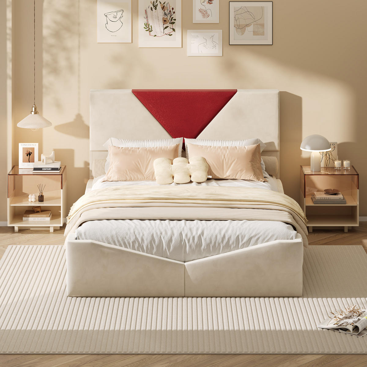 POLSTERBETT 140x200 cm mit 4 Schubladen, LED & USB, Doppelbett mit Kopfteil Stauraum, Beige - Beige, Metall (140/200cm) - EuroLiving