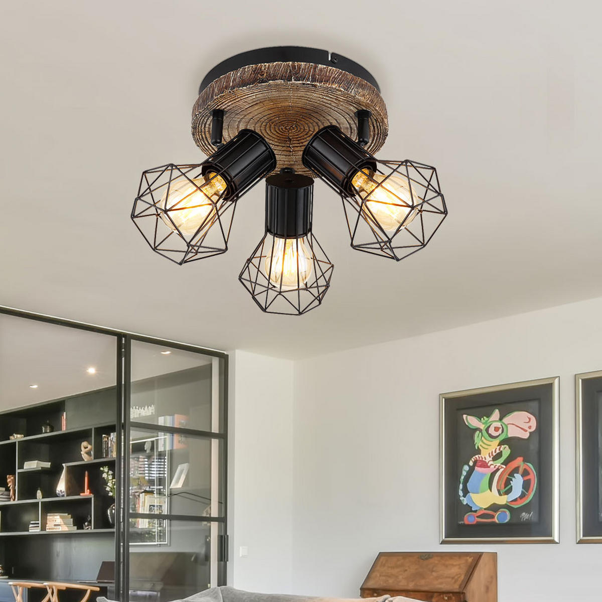 DECKENLEUCHTE PRISKA Holzoptik Schwarz Metall - Schwarz, Metall (30/30/30cm) - Globo Lighting