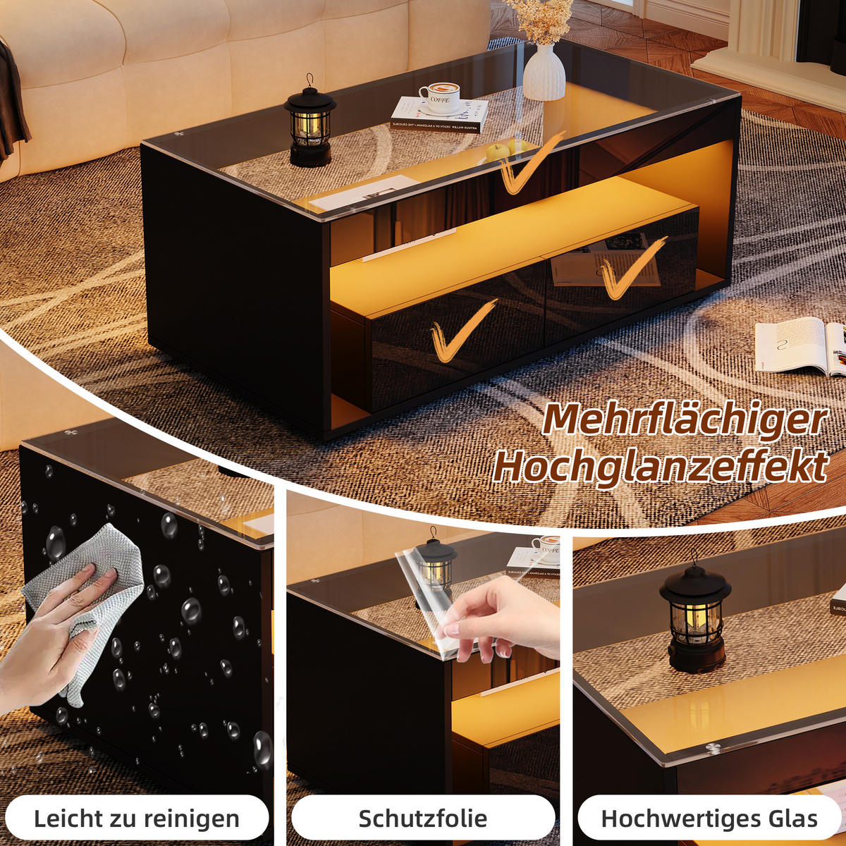 COUCHTISCH DE-183 Modellname Schwarz - Schwarz, Holzwerkstoff (50/100/40cm) - ComfortXL