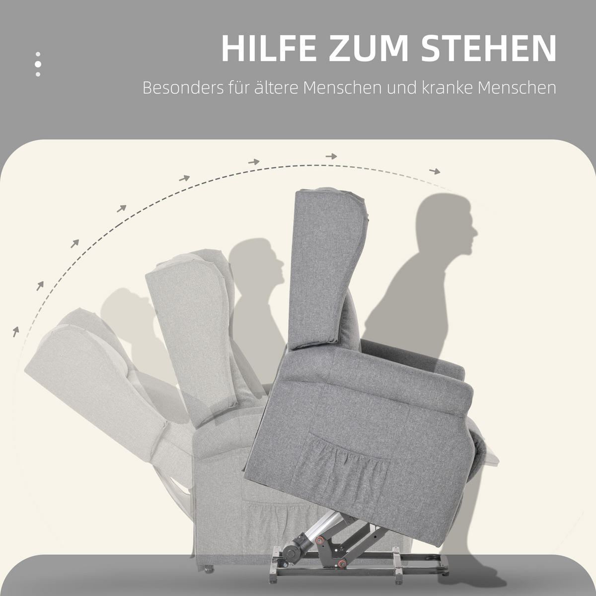 FERNSEHSESSEL mit Aufstehhilfe Leinen Grau - Grau, Textil (94/111/74cm) - HOMCOM