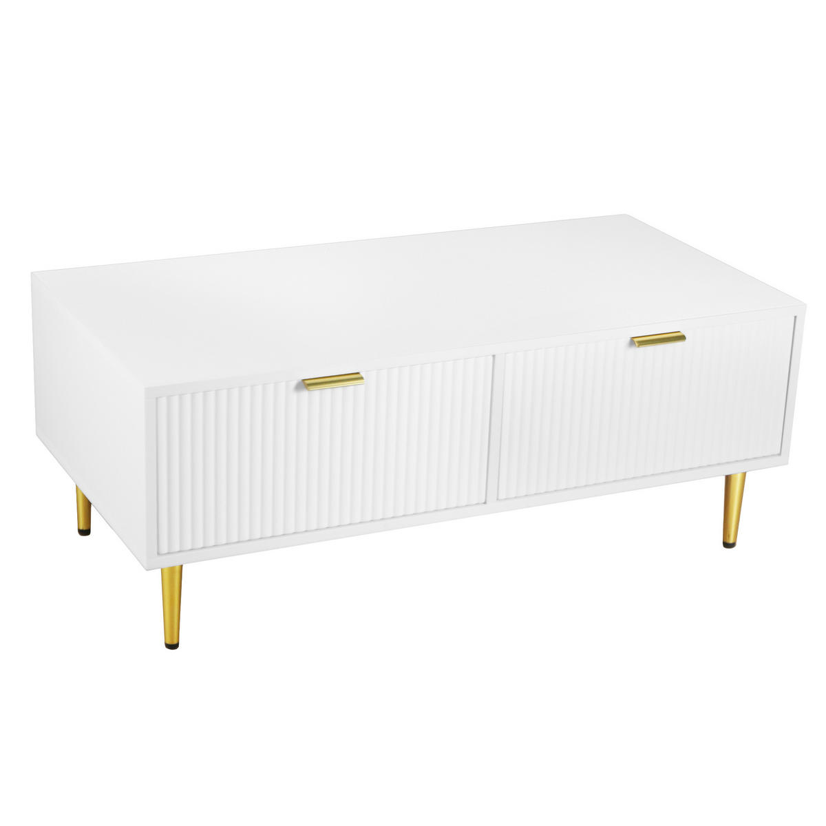 COUCHTISCH Weiß/Gold 100/50/40 cm mit Schubladen und Streifendekor - Weiß, Holzwerkstoff (50/100/40cm) - PANGIVO