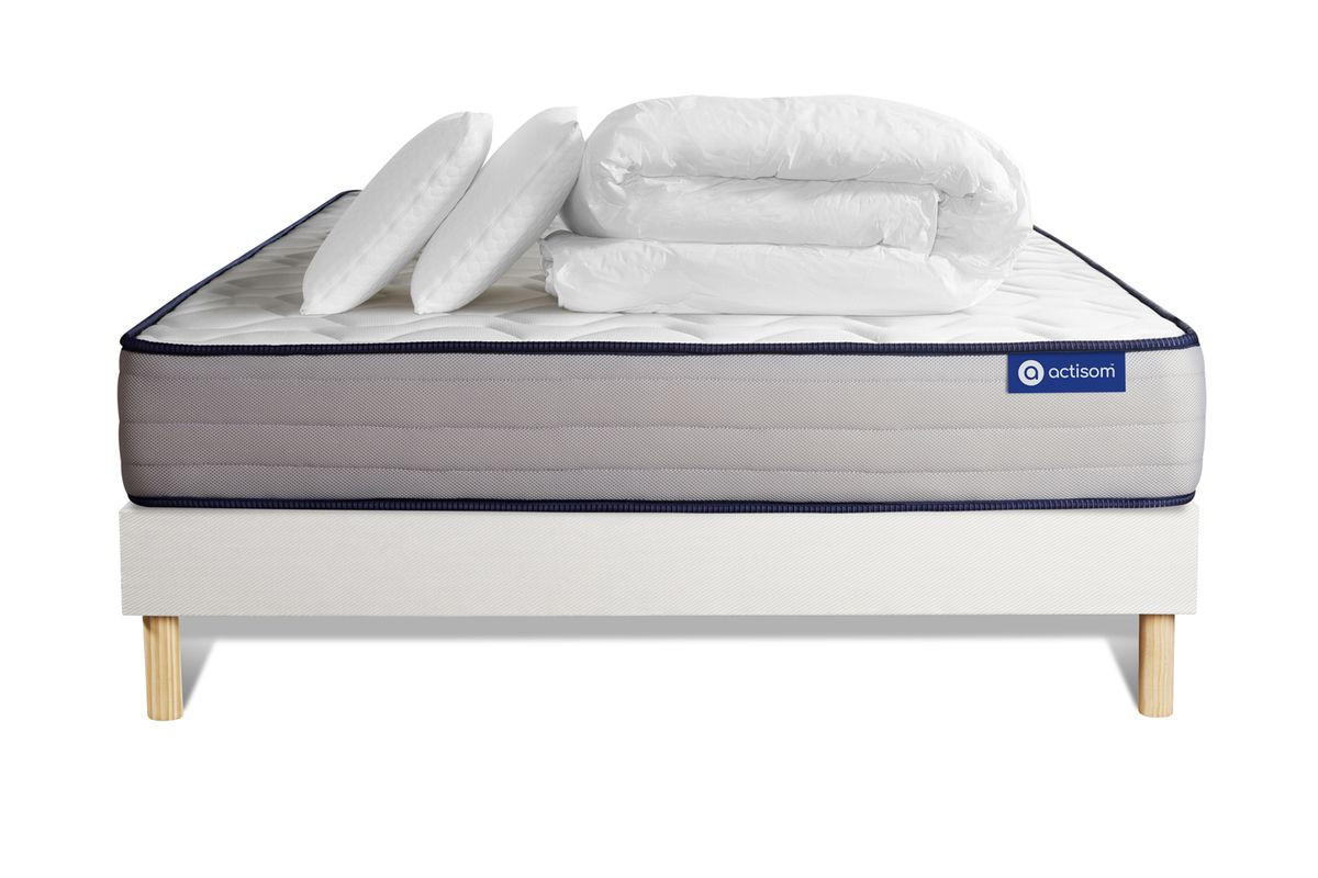 BETT Actiflex form Taschenfederkern und Memory-Schaum 200 x 200 cm h3 - Kit Bettgestell Weiß - Mit Kissen und Bettdecke - Beige/Weiß, Karton/Holz (200/200cm) - ACTISOM