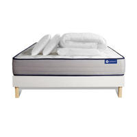 BETT Actiflex form Taschenfederkern und Memory-Schaum 200 x 200 cm h3 - Kit Bettgestell Weiß - Mit Kissen und Bettdecke - Beige/Weiß, Karton/Holz (200/200cm) - ACTISOM