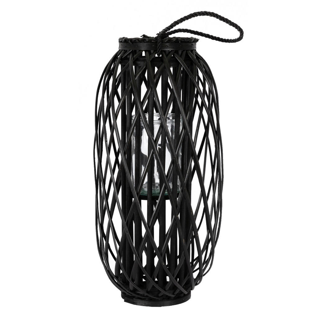 ECD-Germany LATERNA Ried 60x27 cm černá s uchem a skleněnou vložkou