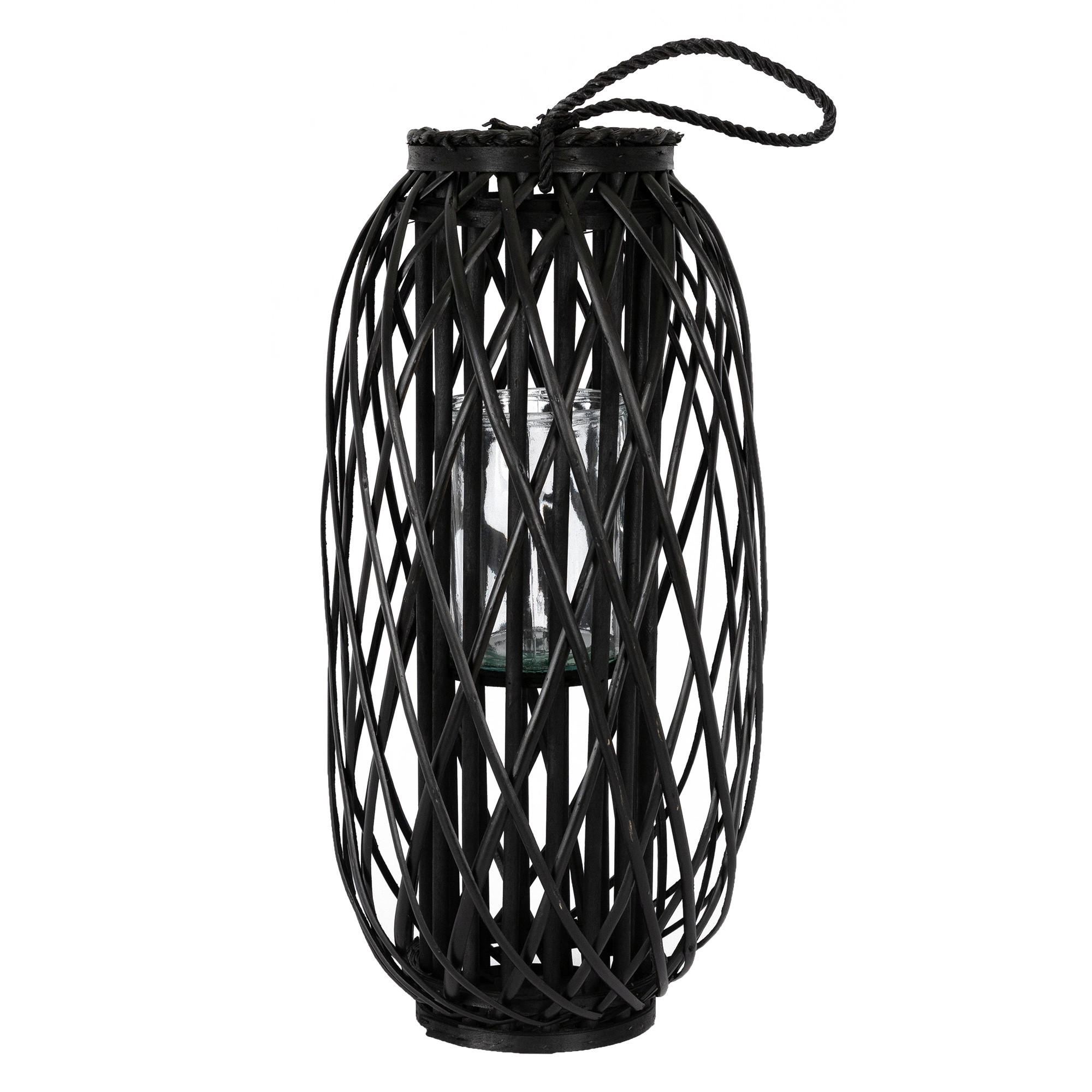 LATERNA Ried 60x27 cm černá s uchem a skleněnou vložkou - černá, přírodní materiály (27/60/27cm) - ECD-Germany