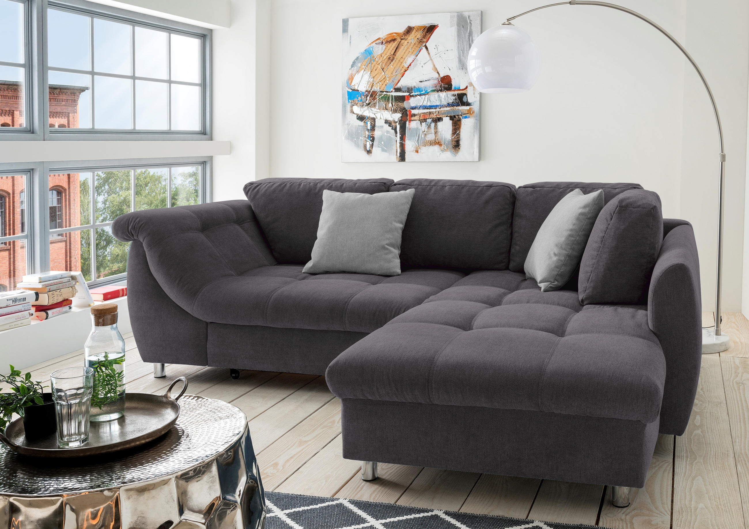 Thumbnail - luma-home Ecksofa, Anthrazit, Textil, 3-Sitzer, Füllung: Polyurethan (Pur), L-Form, Eckteil, einzeln stellbar, Ottomane ...