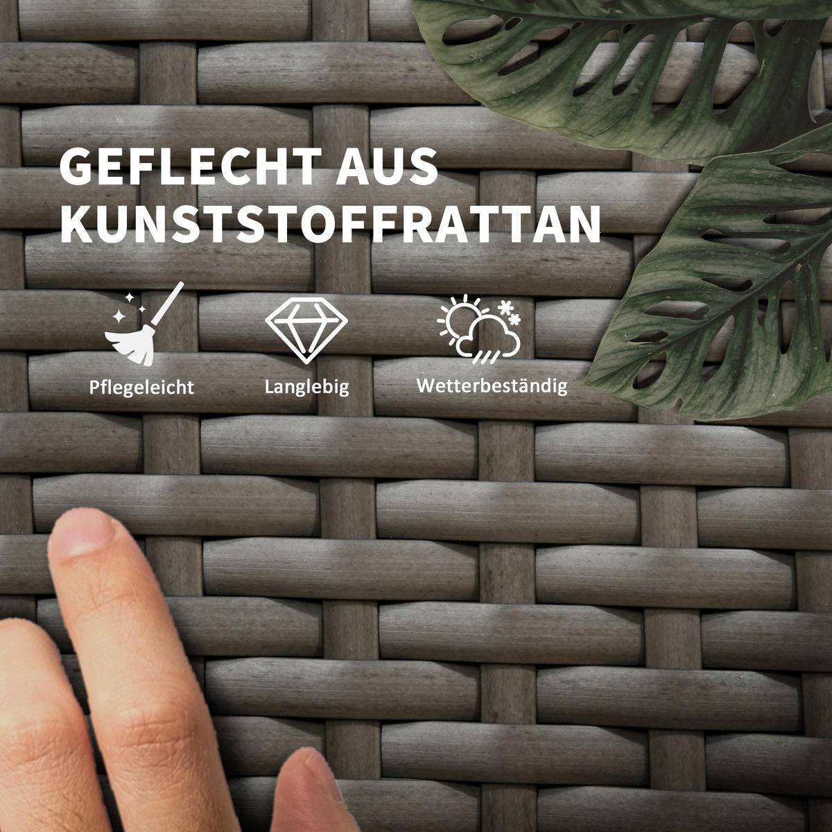 GARTENMÖBEL, Polyrattan+Metall Grau+Dunkelgrau - Grau, Kunststoff - Outsunny