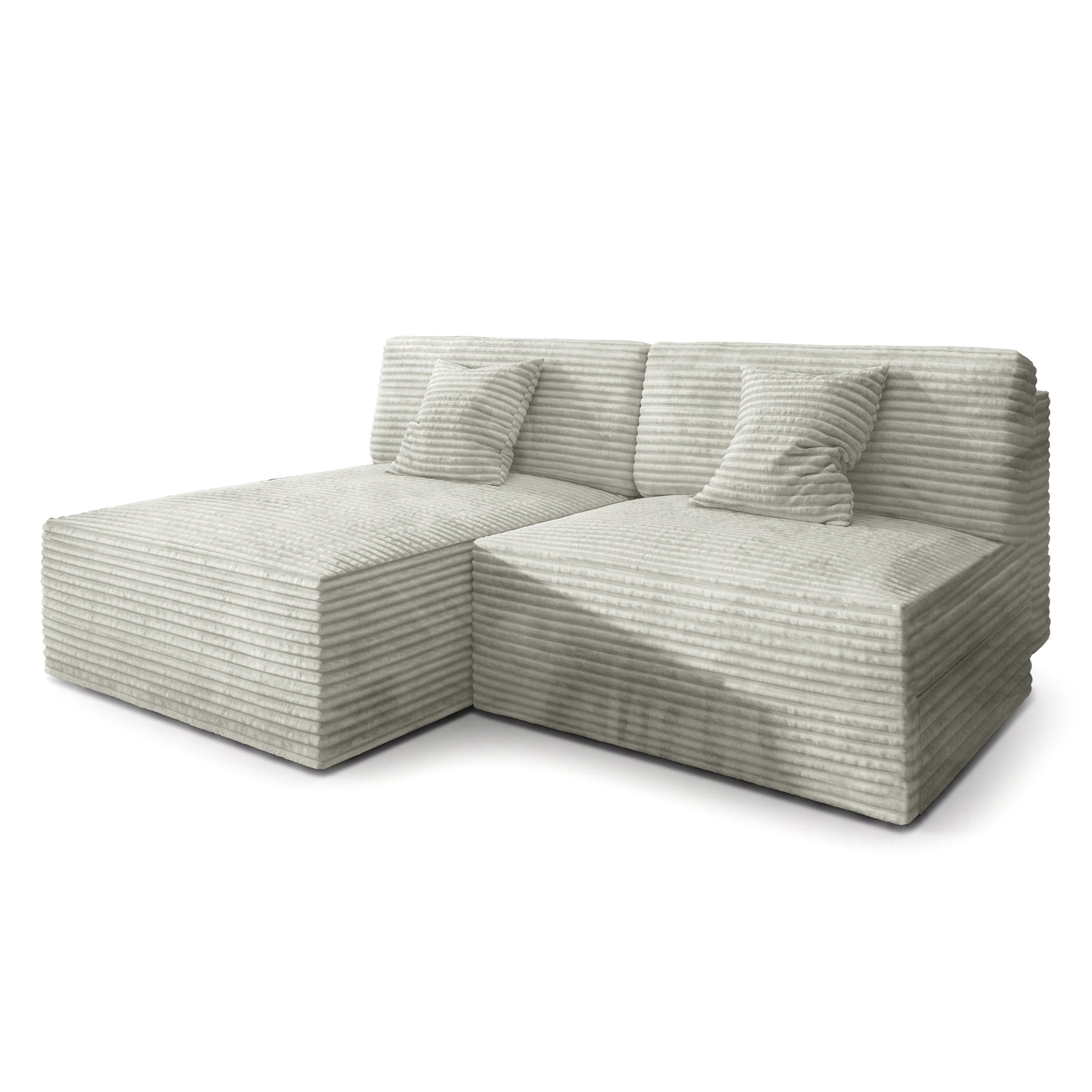 ECKSOFA FIORO Hellgrau Kordstoff mit Schlaffunktion - Hellgrau, Holz (204/148cm) - MASSENO