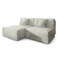 ECKSOFA FIORO Hellgrau Kordstoff mit Schlaffunktion - Silberfarben, Holz (204/148cm) - MASSENO