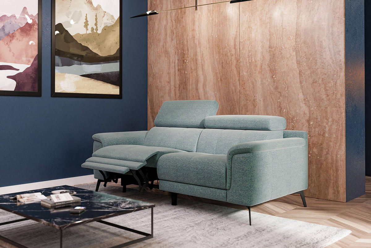 RELAXSOFA FIERO 3-Sitzer mit 1 Relaxfunktion, mintgrün - Schwarz/Mintgrün, Holzwerkstoff/Textil (212/82/103cm) - Courtois Laville