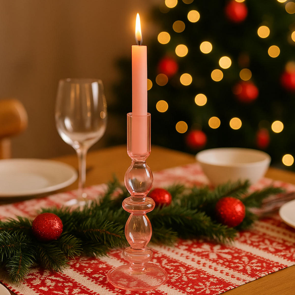 KERZENSTÄNDER für eine Stabkerze 9/9/25,7 cm - Rosa, Glas (9/25.7/9cm) - Atmosphera Createur d´interieur