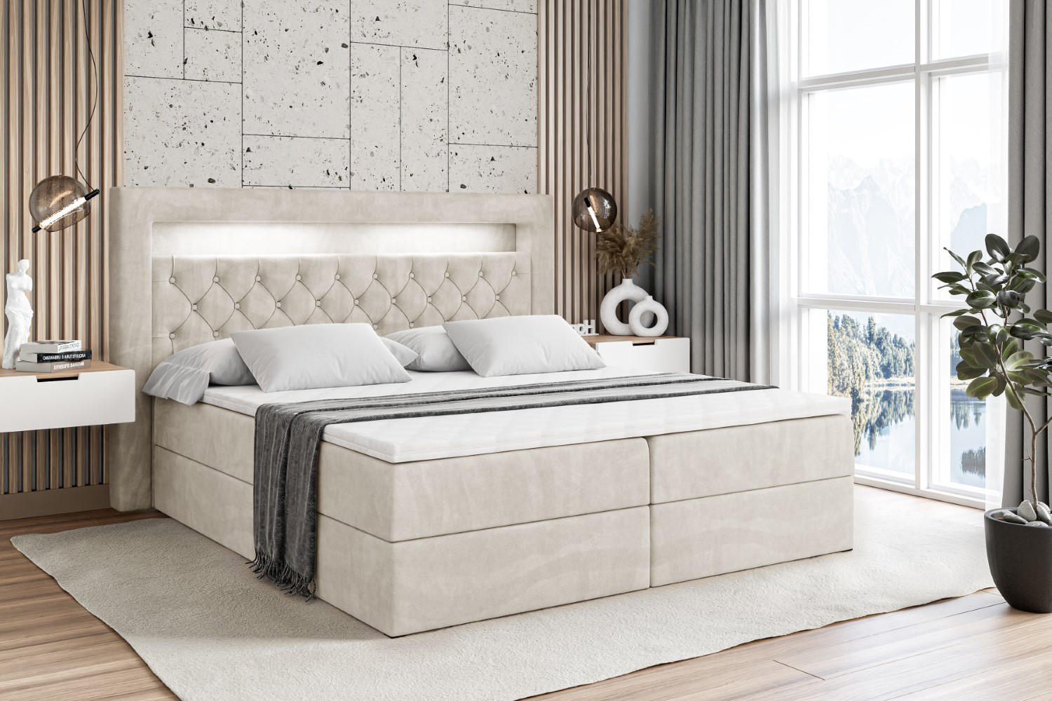 BOXBETT LED mit H4-Matratze und Lattenrost - NOEL GOLD - 120x200 Ecru - Ecru, Holzwerkstoff (120/200cm) - ALTDECOR
