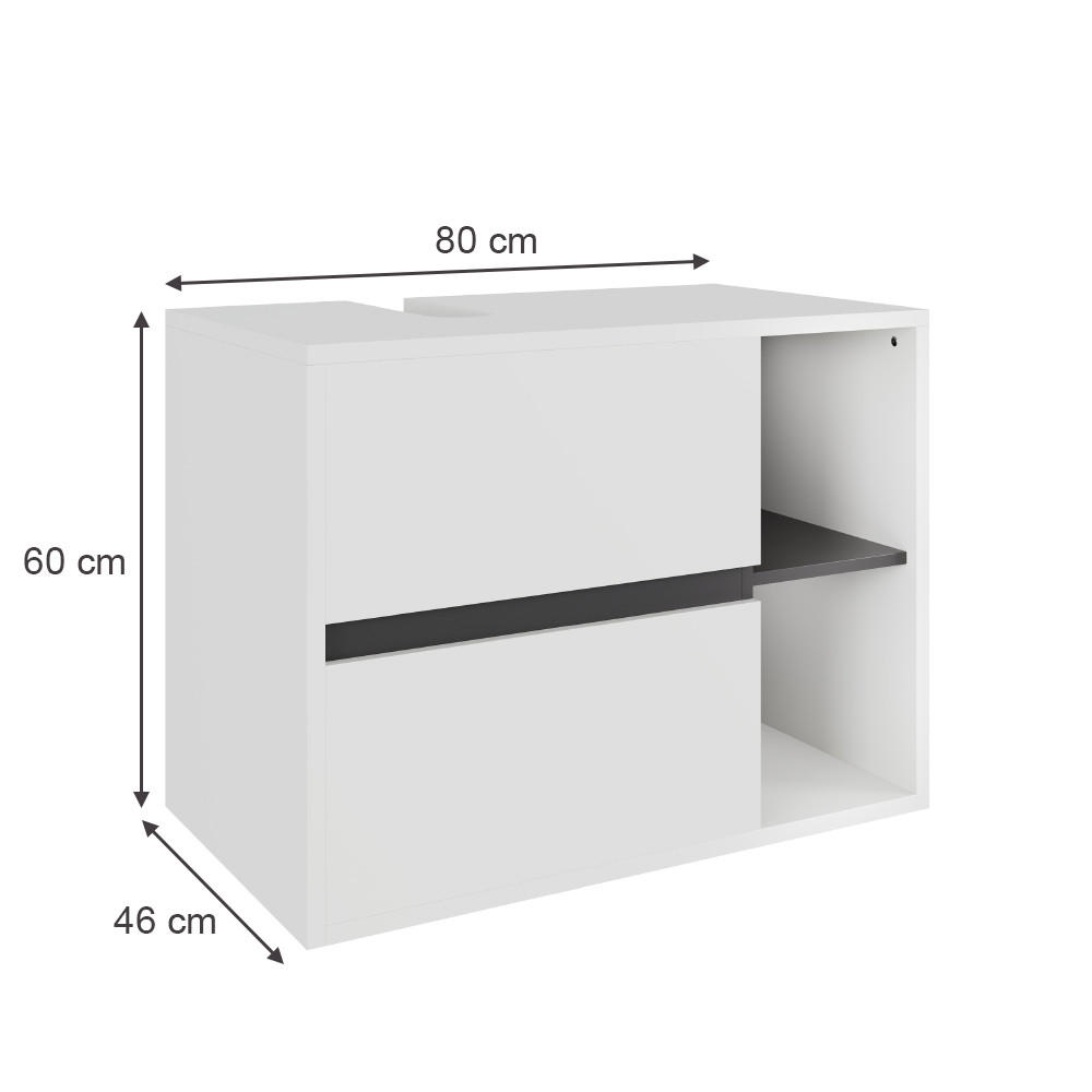 WASCHBECKENUNTERSCHRANK Viola Weiß/Grau 80 x 60 cm mit 2 Schubladen - Weiß/Grau, Holzwerkstoff (80/60/46cm) - Vicco