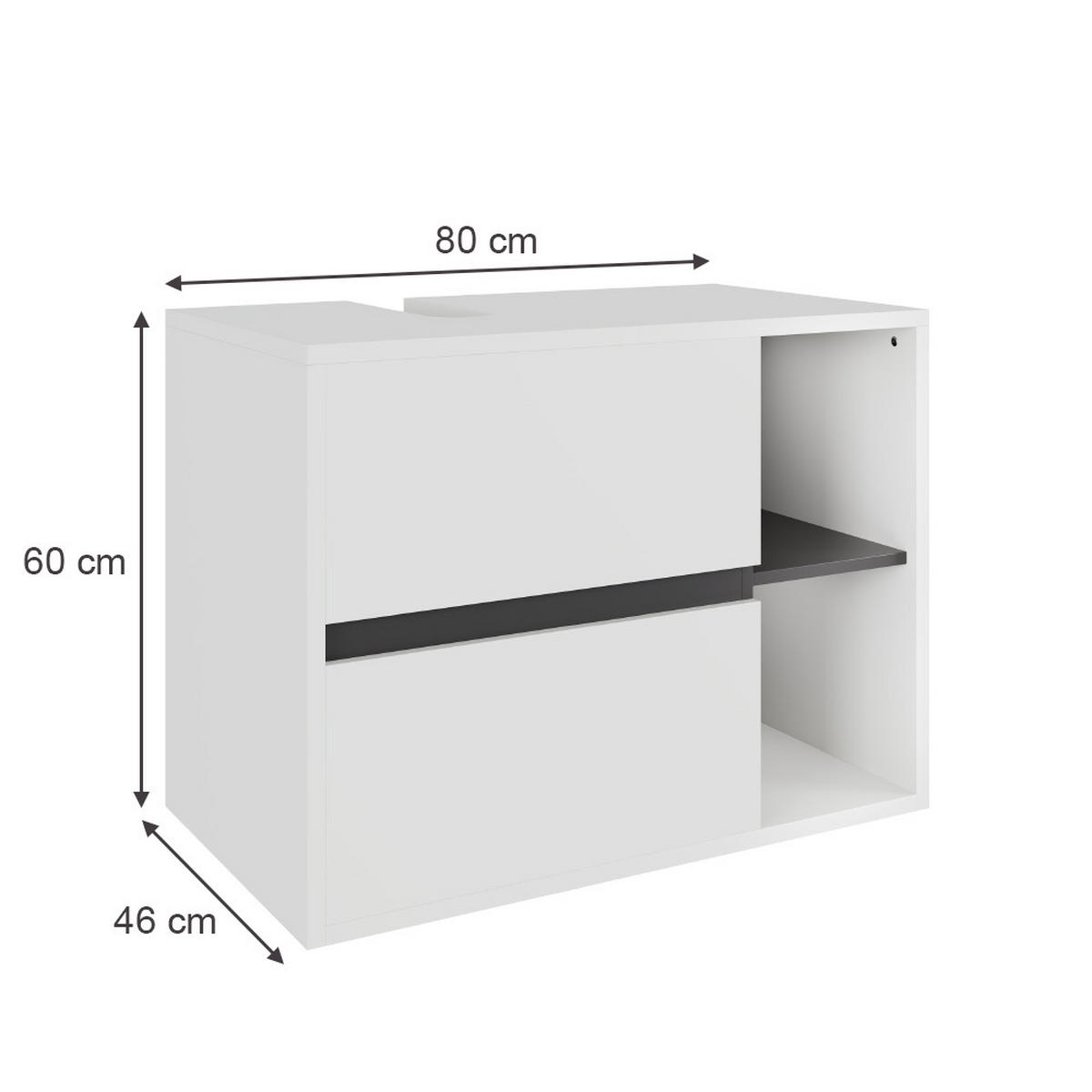 WASCHBECKENUNTERSCHRANK Viola Weiß/Grau 80 x 60 cm mit 2 Schubladen - Weiß/Grau, Holzwerkstoff (80/60/46cm) - Vicco