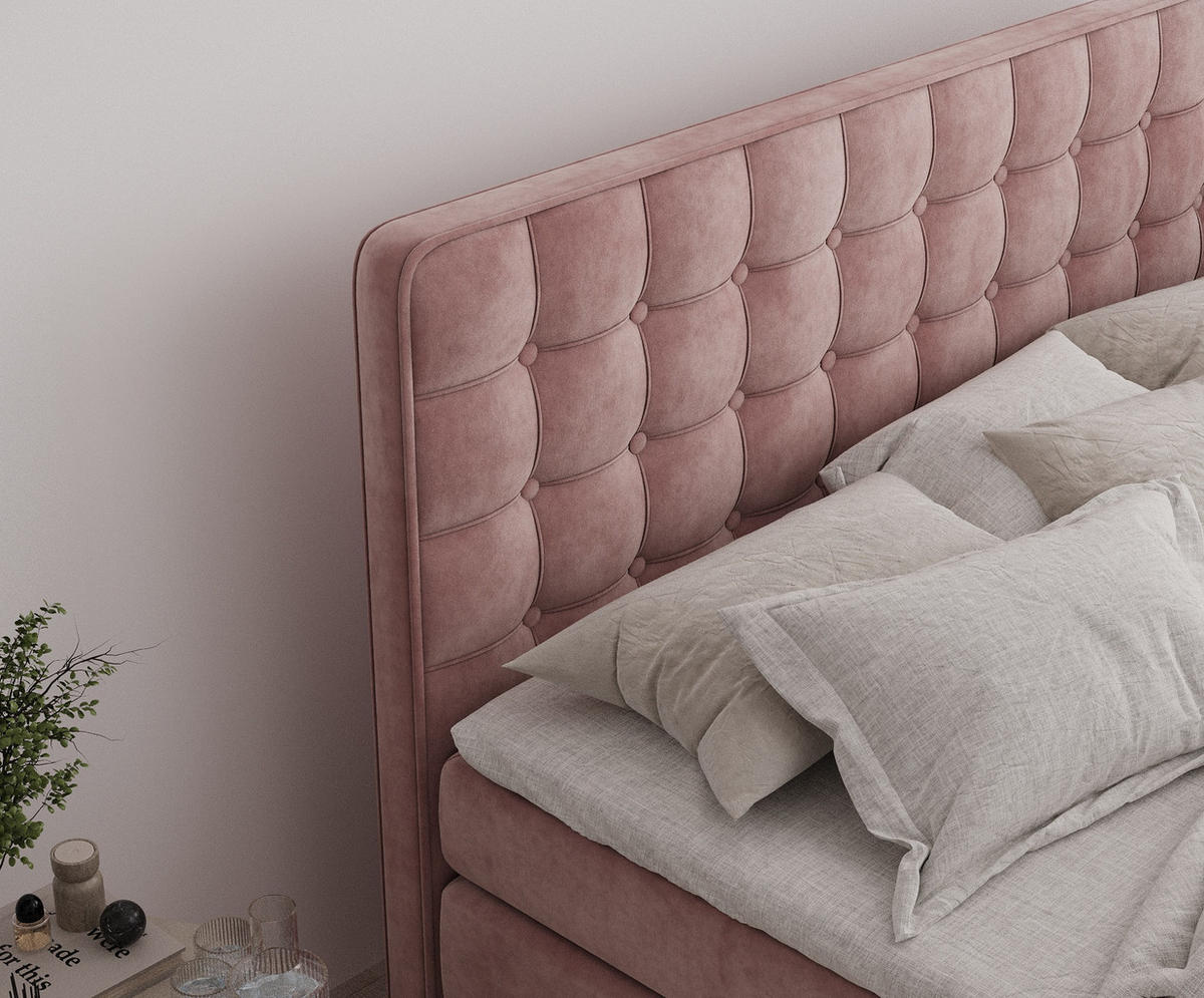 BOXSPRINGBETT Velouria Rosa 200/200 cm - Schwarz/Rosa, Holz/Holzwerkstoff (200/200cm) - Maison de Reve