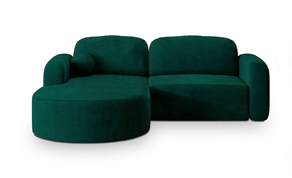 ECKSOFA AMILIA M L-S Grün Velours-Stoff mit Schlaffunktion - Grün, Holz (263/174cm) - MASSENO