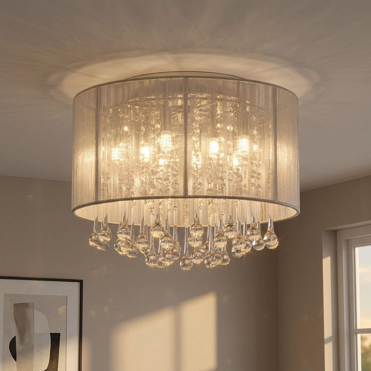 LED DECKENLEUCHTE Sierra Silber Kristalle klar - Silberfarben, Glas (40/40/29cm) - Globo Lighting