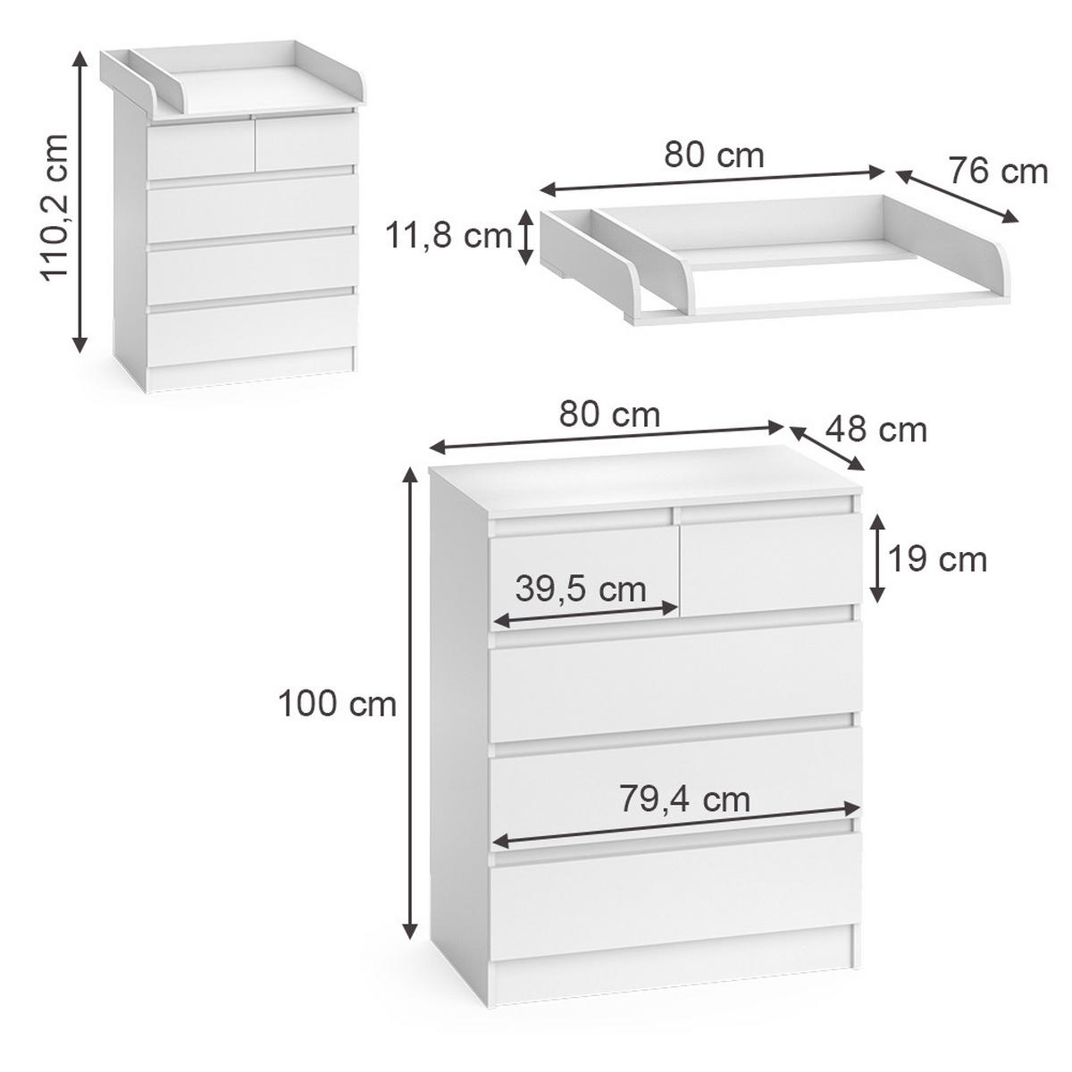 WICKELKOMMODE Emma Weiß 80 x 110.2 cm mit 5 Schubladen - Weiß, Holzwerkstoff (80/110.2/76cm) - Vicco