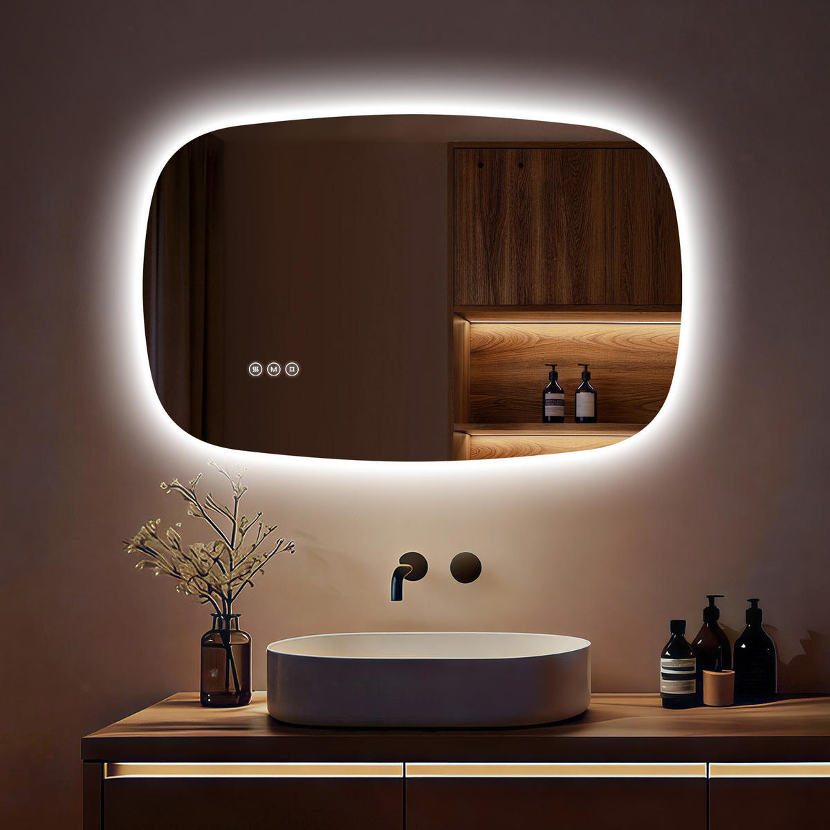 BADSPIEGEL MIT BELEUCHTUNG 70/45 cm Oval mit dimmbarer LED-Beleuchtung und Antibeschlag - Transparent, Glas (45/70/2.5cm) - S'AFIELINA