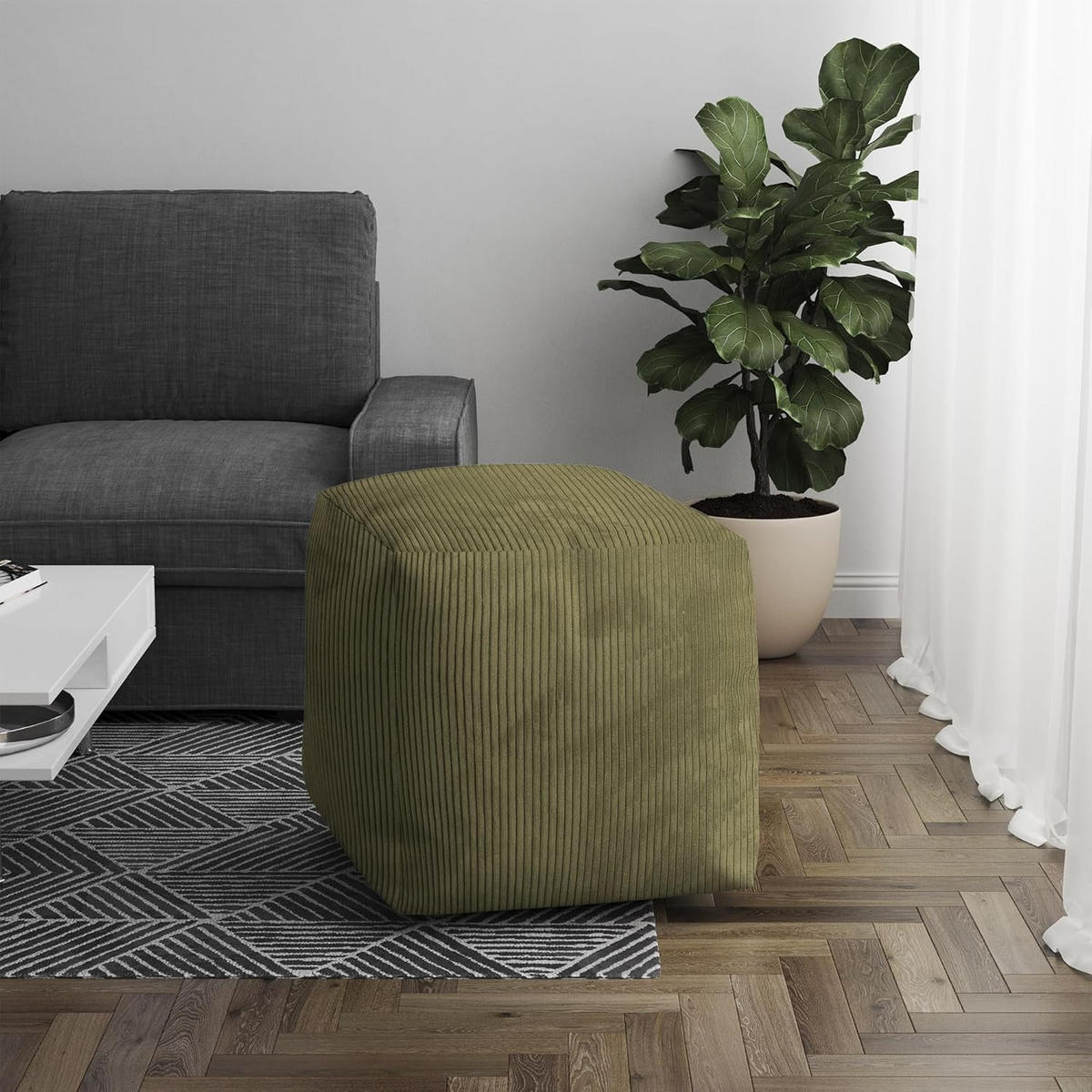 SITZSACK CUBE Dark Olive - Olivgrün, Textil (60/60/60cm) - Dreamroots